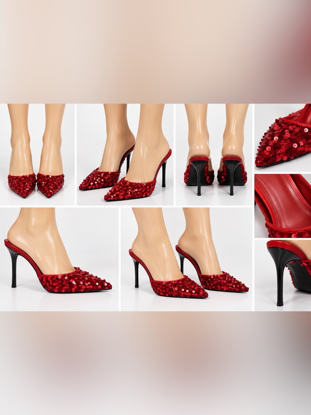 Red Sequin Pointed-Toe Heels